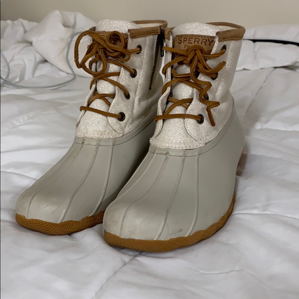 Cream Sparkly Sperry Topsider Duckboots
